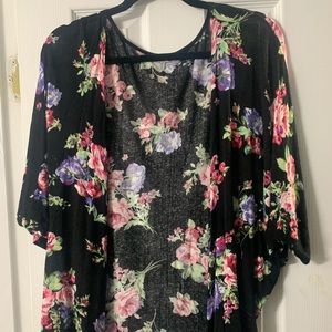 Kimono / Cover Up with Floral Multi Black / Sheer